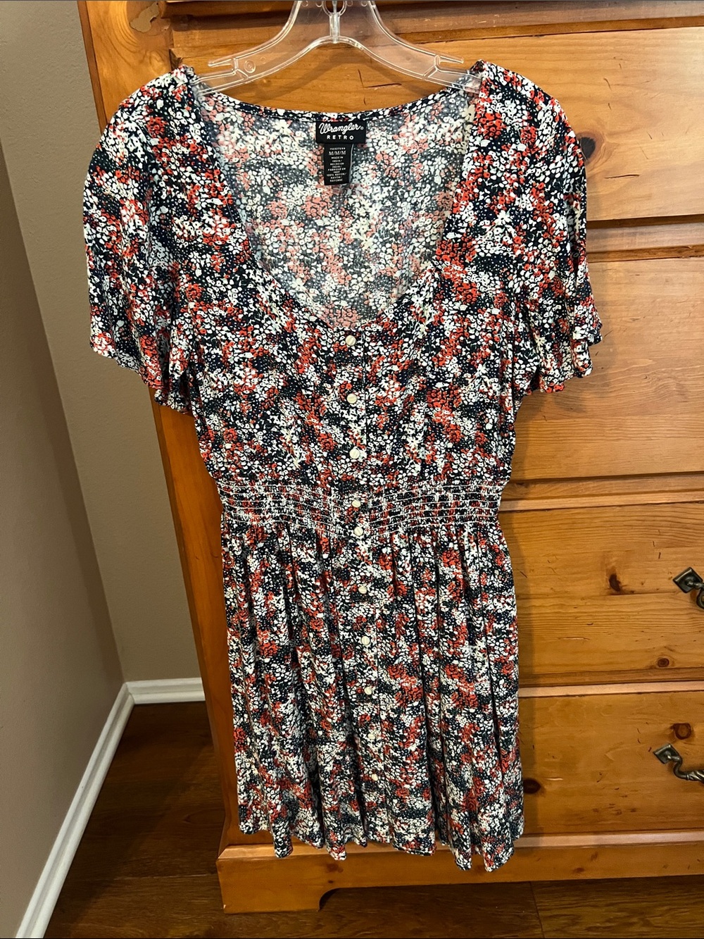 Wrangler Blue Floral Mini Dress with Red and White Accents